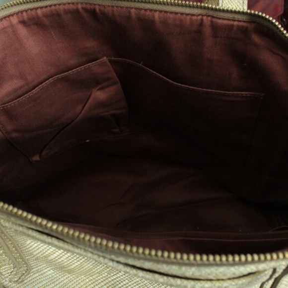 Fossil Gold Saffiano Textured Leather Top Handle Tote Bag Purse - Picture 5 of 5